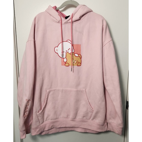 Milkmochabear Tops - Milkmochabear Official Smooch & Snuggle Pink Fleece Hoodie Heavy Embroidered XXL